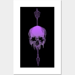 MELTING PURPLE SKULL WITH AN ARROW Posters and Art